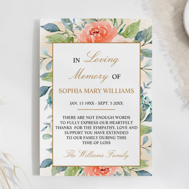 Fleurs rose rose Sympathie Carte de remerciements  (Créateur téléchargé)