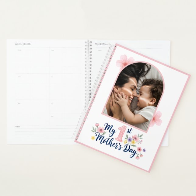 Fleurs roses - 1er anniversaire de Maman - Cadeau  (Devant avec enveloppe)
