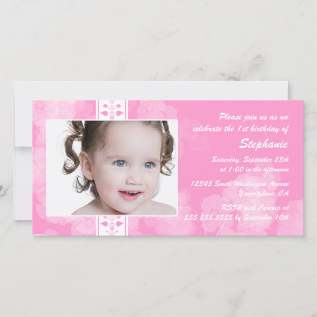 Fleurs roses anniversaire invitation photo (Devant)