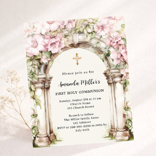 Fleurs roses arche fille première communion invita