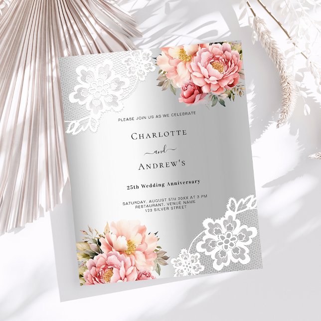 Fleurs roses argentées dentelle 25e anniversaire m (Créateur téléchargé)