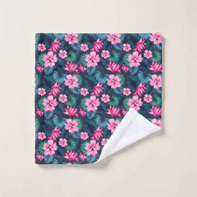 Fleurs roses avec Feuilles verts Partern-79066 (Gant de toilette)