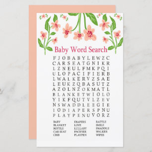 Fleurs roses Baby shower Word Recherche Jeu