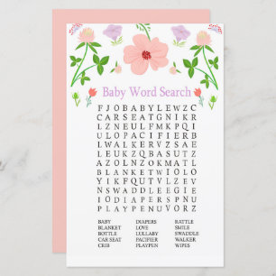 Fleurs roses Baby shower Word Recherche Jeu