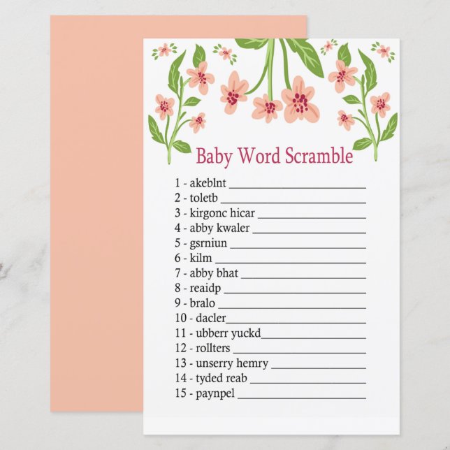 Fleurs roses Baby word scramble jeu (Devant / Derrière)