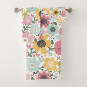 Fleurs roses bleues jaunes Serviette de bain moder