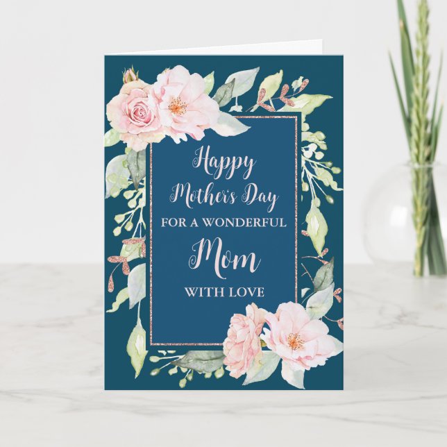 Fleurs roses bleues Maman Joyeuse carte de fête de (Devant)