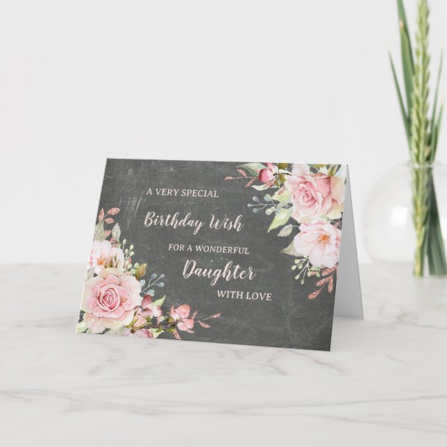 Fleurs roses Carte d'anniversaire fille (Devant)