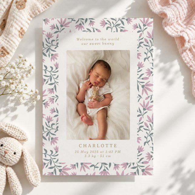 Fleurs roses | carte d'annonce de naissance de béb (Créateur téléchargé)