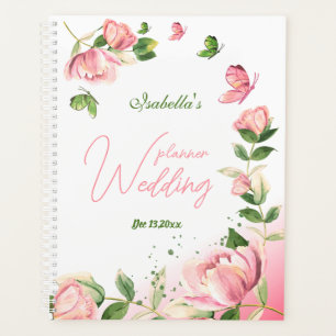 fleurs roses chaudes vert feuille papillons mariag