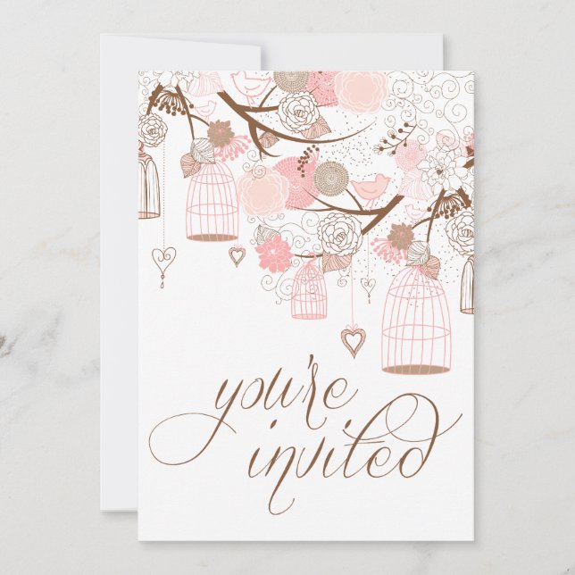 Fleurs roses Coeurs et Faire-part de mariage d'ois (Devant)