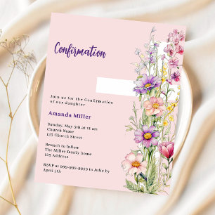 Fleurs roses croix fille de confirmation invitatio