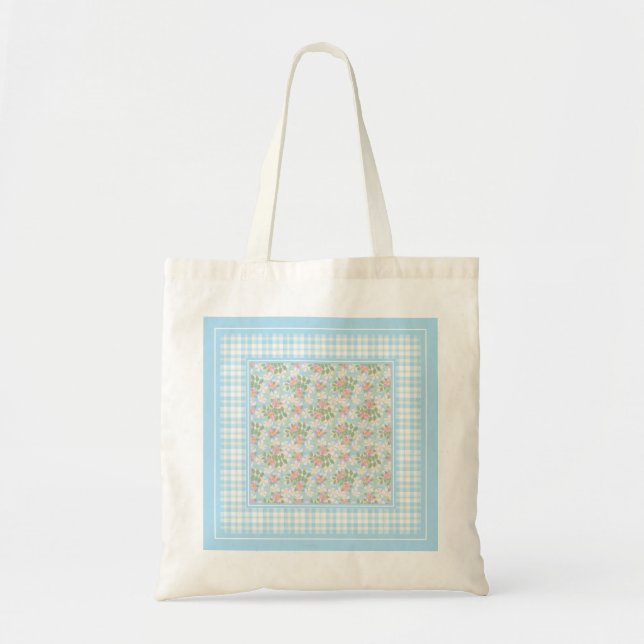 Fleurs Roses de chien et chèques bleus Sac fourre- (Devant)