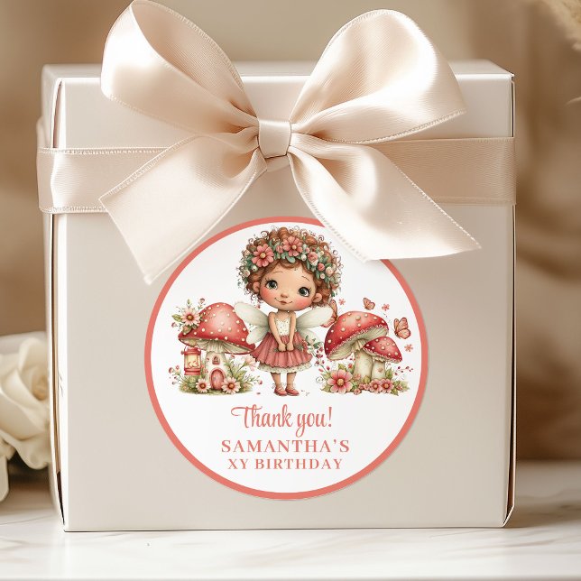 Fleurs roses de fée douce Autocollant de remerciem (Sweet Fairy Pink Flowers Birthday Thank You Stickers)