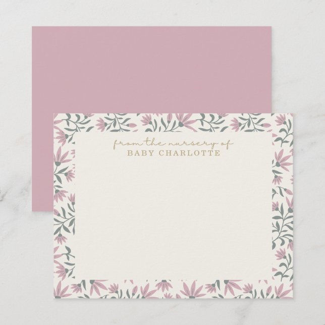 Fleurs roses | de la pépinière de carte (Devant / Derrière)