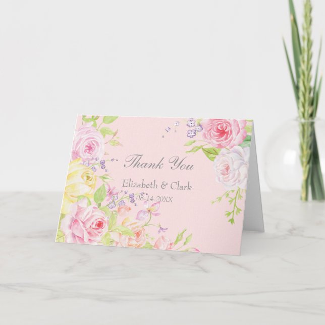 Fleurs Roses d'été Merci Mariage (Devant)