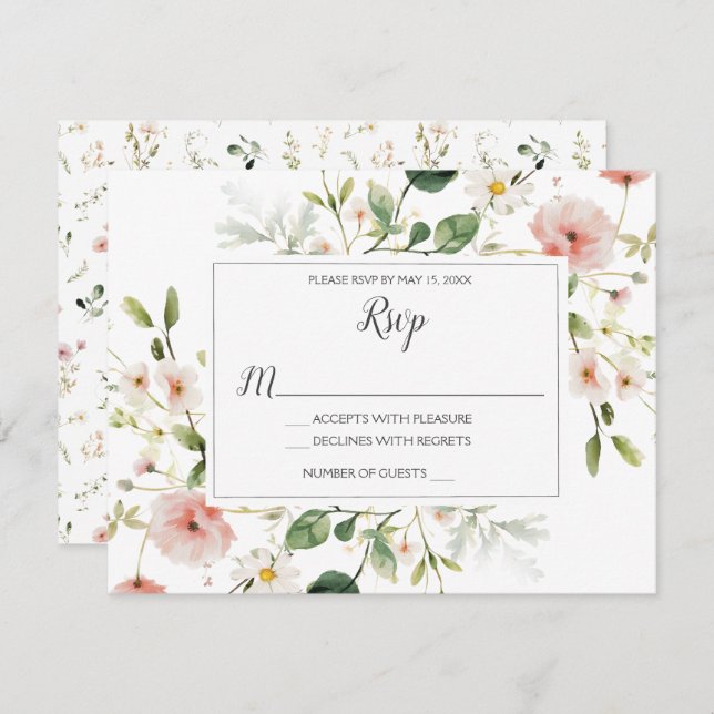 Fleurs roses douces Pétales Mariage floral RSVP (Devant / Derrière)