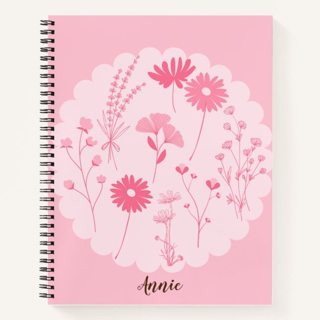 Fleurs Roses Élégantes - Carnet Spiral (Devant)