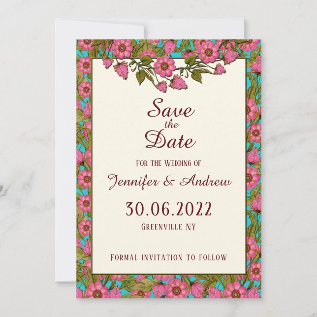 Fleurs roses Enregistrer la date (Devant)