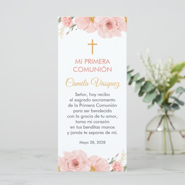 Fleurs roses Espagnol Premier Signet Communion (Debout devant)