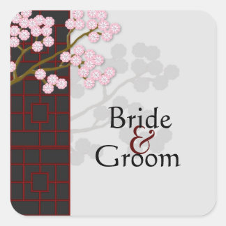 Fleurs roses et autocollants japonais de mariage