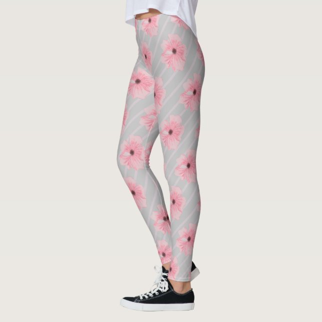 Fleurs Roses Et Bandes Leggings (Gauche)