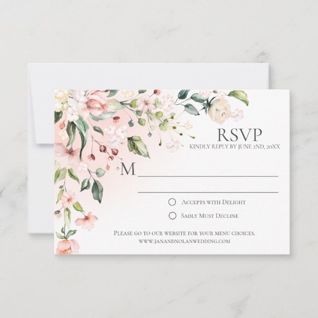 Fleurs roses et blanches avec cartes RSVP vertes (Devant)