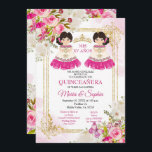 Fleurs roses et blanches Invitation Twin Quinceane<br><div class="desc">Fleurs roses et blanches Twin Charro Mis Quince 15 Anos invitation Mis Quince Anos,  15e anniversaire,  Twin Navy Quinceanera Invitation,  Fleurs bleues,  Crown Mis Quince Anos</div>