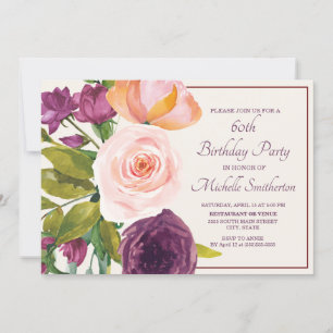 Fleurs roses et blush violettes Crème 60e annivers
