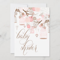 Fleurs roses et cages d'oiseaux Invitations de dou