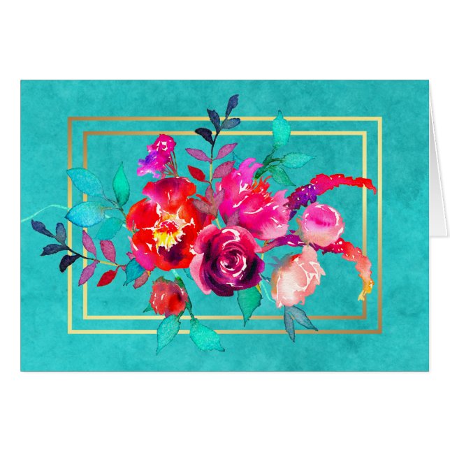 Fleurs roses et coraux sur Aquarelle Turquoise (Devant horizontal)