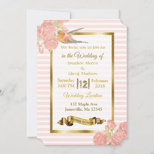 Fleurs roses et d'or et invitations de mariage d'o