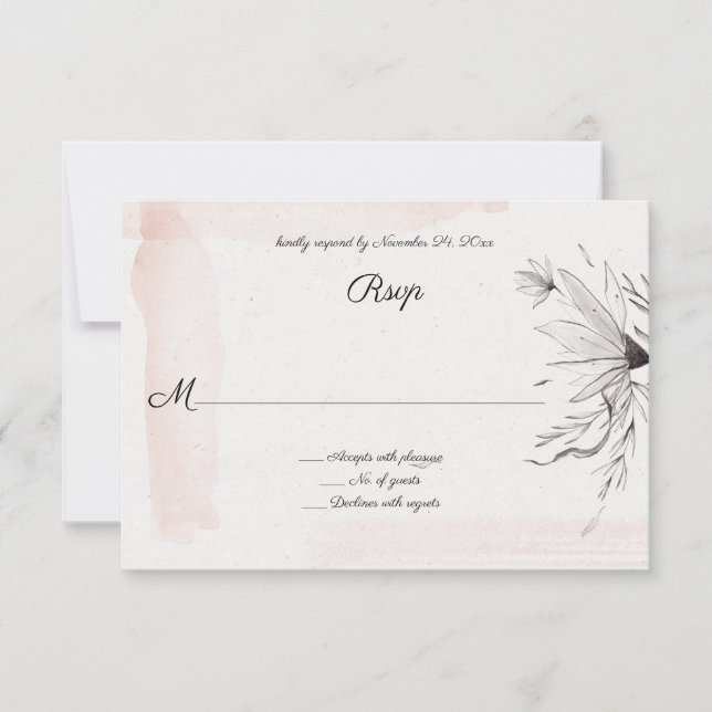 Fleurs roses et grises à l'aquarelle moderne RSVP (Devant)