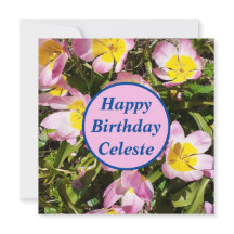 Fleurs roses et jaunes Carte d'anniversaire plate