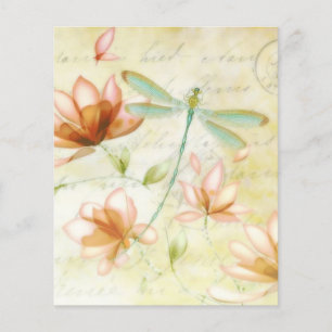 Fleurs roses et libellule