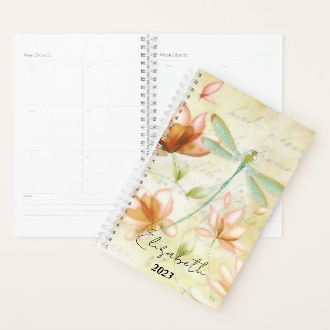 Fleurs roses et libellule personnalisées, année (Devant avec enveloppe)