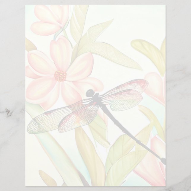 Fleurs roses et libellules (Devant)