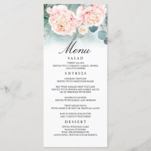 Fleurs roses et Menus Mariages de verdure