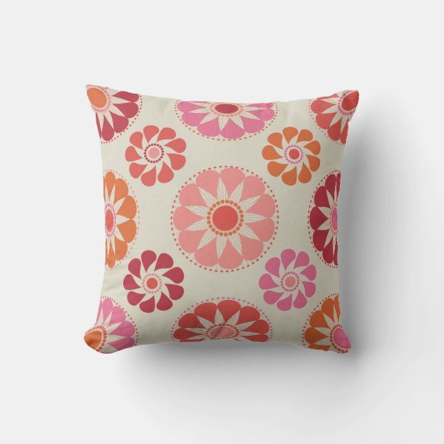 Fleurs roses et orange MOJO Coussin (Recto)