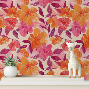 Fleurs roses et orange vif, papier peint adhésif