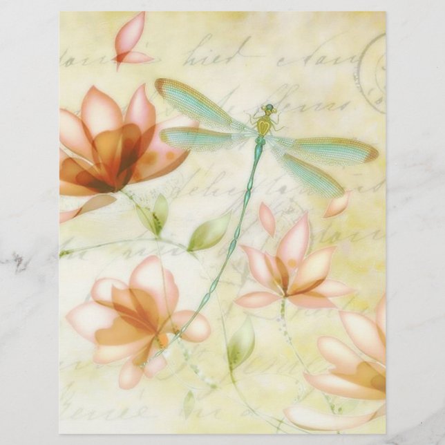 Fleurs roses et papier origami libellule (Devant)