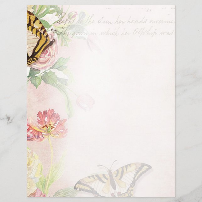 Fleurs roses et papillons (Devant)