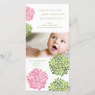 Fleurs roses et vertes de carte de remerciements