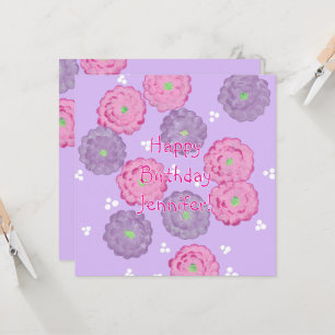 Fleurs roses et violettes Carte d'anniversaire per