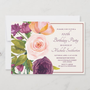 Fleurs roses et violettes sur fond crème pour 100e