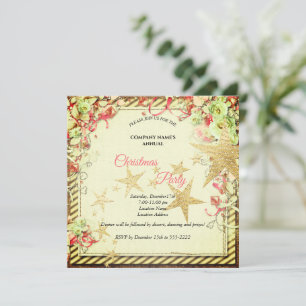 Fleurs roses, étoiles d'or et Père Noël d'or