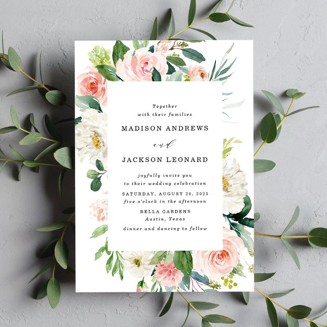 Fleurs roses | Faire-part de mariage à cadre flora (Créateur téléchargé)