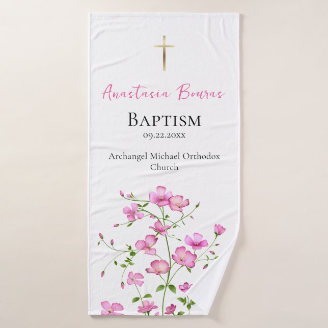 Fleurs roses Gratuites Orthodoxes Baptême (Serviette de bain)