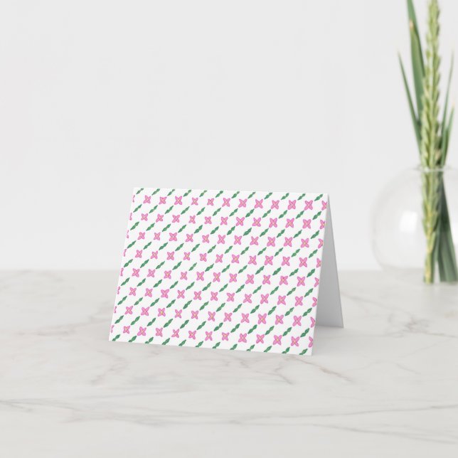 Fleurs roses Green Feuille Motif Cartes de notes (Devant)