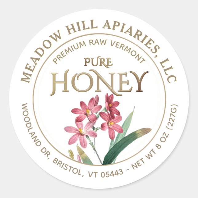 FLEURS ROSES HONEY OR ÉTIQUETTE SUR BLANC (Devant)